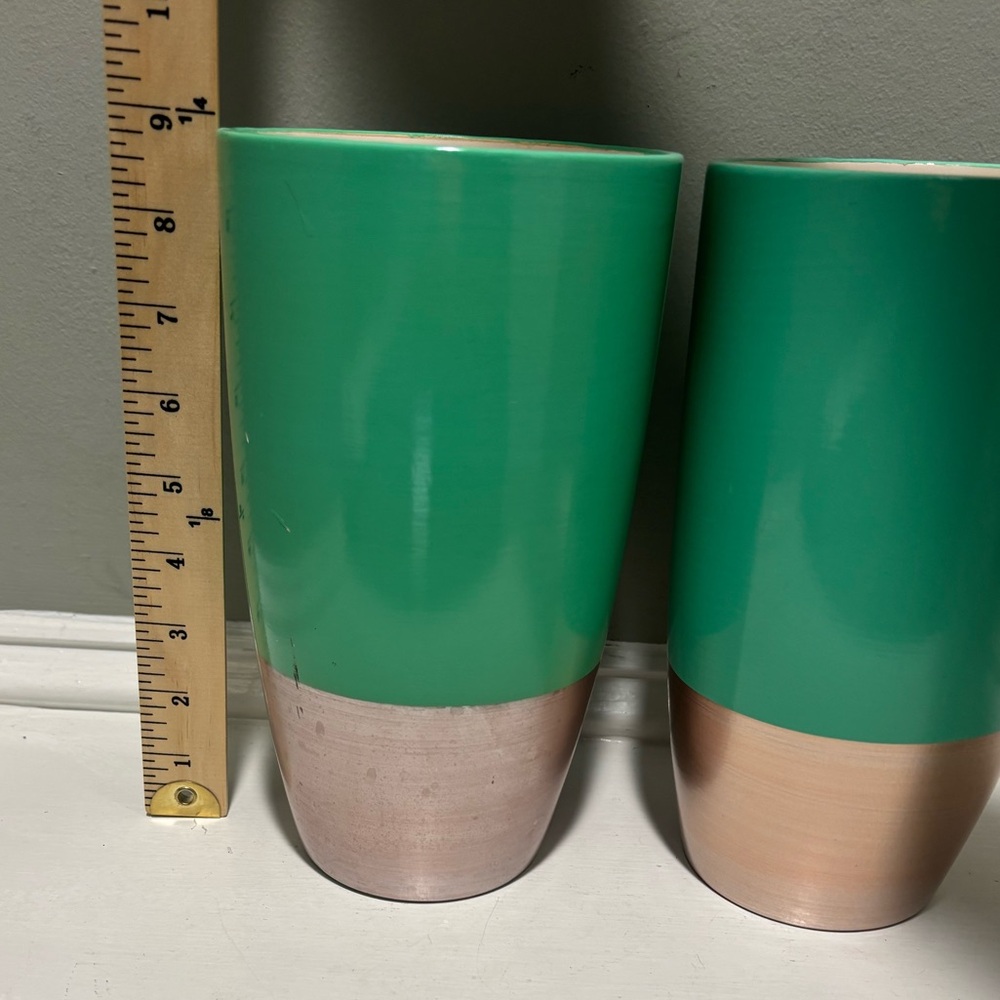 Proflowers Turquoise Aqua Metallic Gold Decorative Table Vase Set of 2 - Picture 5 of 8